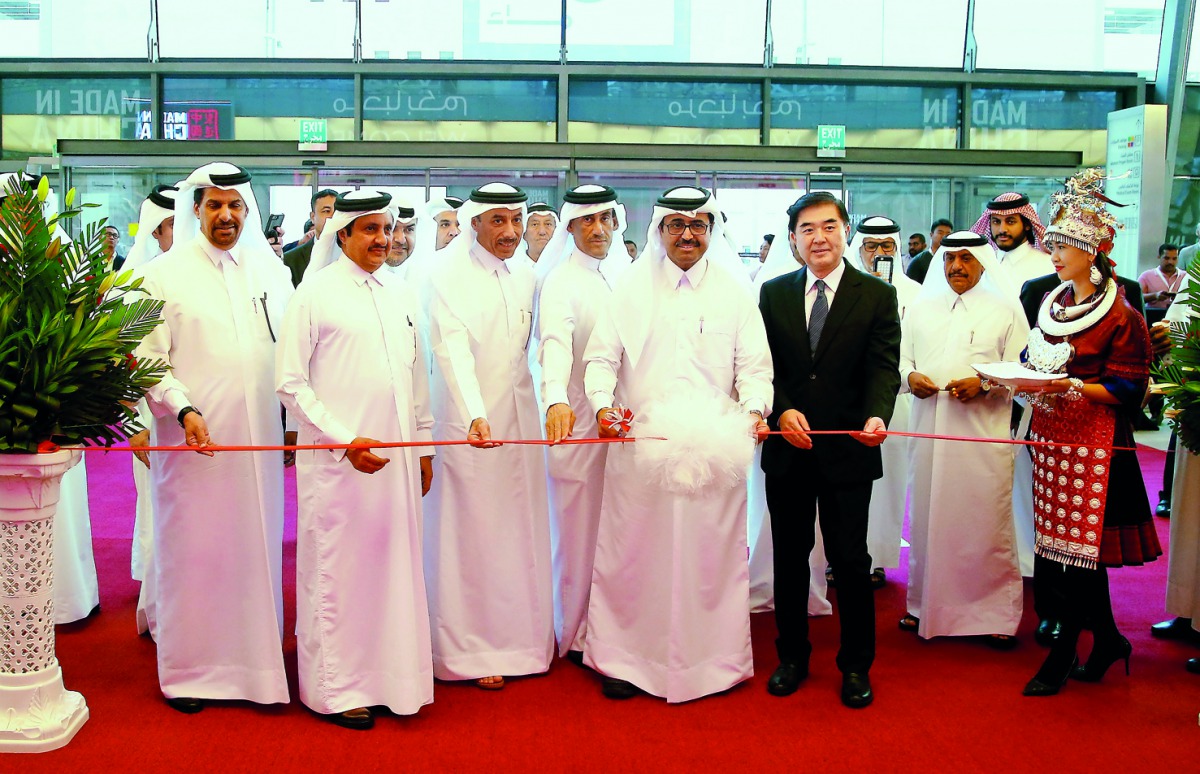 Minister of Energy and Industry H E Dr Mohammed bin Saleh Al Sada inaugurating the ‘Made in China’ exhibition along with Li Chen, Ambassador of China to Qatar, Qatar Chamber Chairman Sheikh Khalifa bin Jassim bin Mohammed Al Thani and other officials. Pic