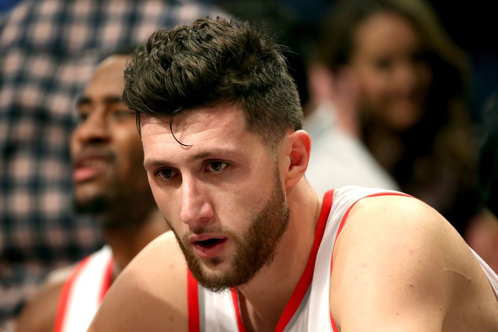 Jusuf Nurkic #27 of the Portland Trail Blazers reacts from the bench in the second quarter against the Brooklyn Nets at Barclays Center on November 24, 2017 in the Brooklyn borough of New York City. Abbie ParrAFP
