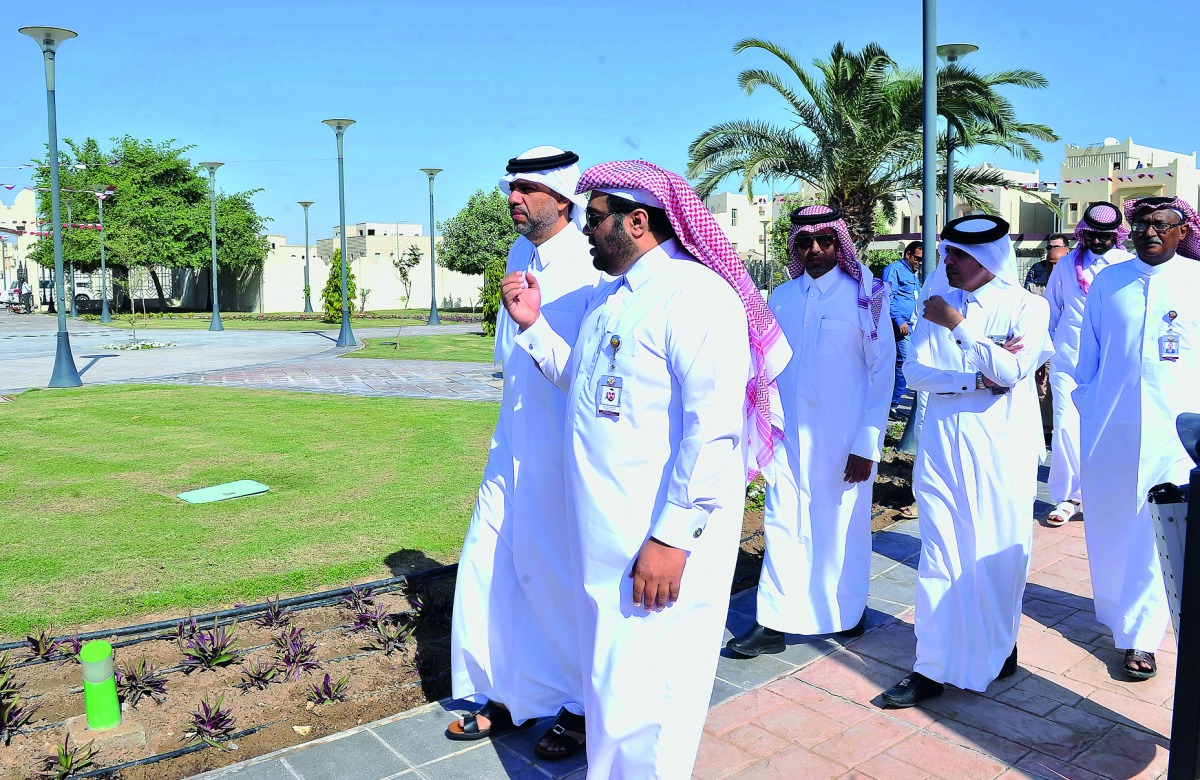 Mubarak Mohammed Matar Al Kuwari, Director of Al Daayen Municipality (left), touring the new park with other officials during the inauguration in Al Daayen area yesterday. Pic: Baher Amin/The Peninsula