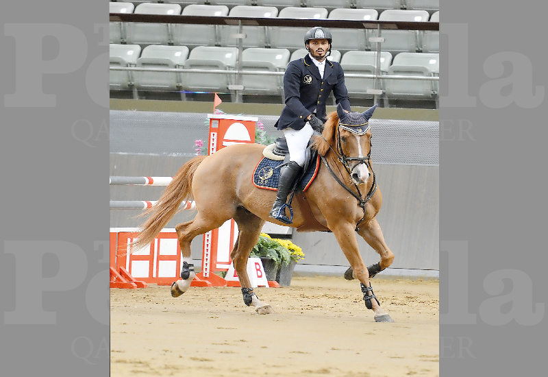 Qatari rider Saeed Nasser Al Qadi guides Jessico 4 during the Open Class - Table A, One round against the clock, 115/125cm event of the fourth leg of the Hathab Qatar Equestrian Tour at Al Shaqab Indoor arena yesterday.