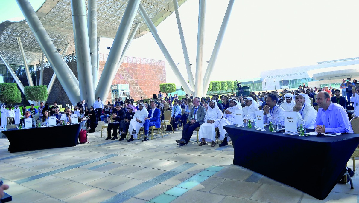 Dr Maher Hakim, Executive Director, QSTP, with other experts and officials during the Grand Pitching Session held at the end of Arab Innovation Academy. Pic: Baher Amin / The Peninsula