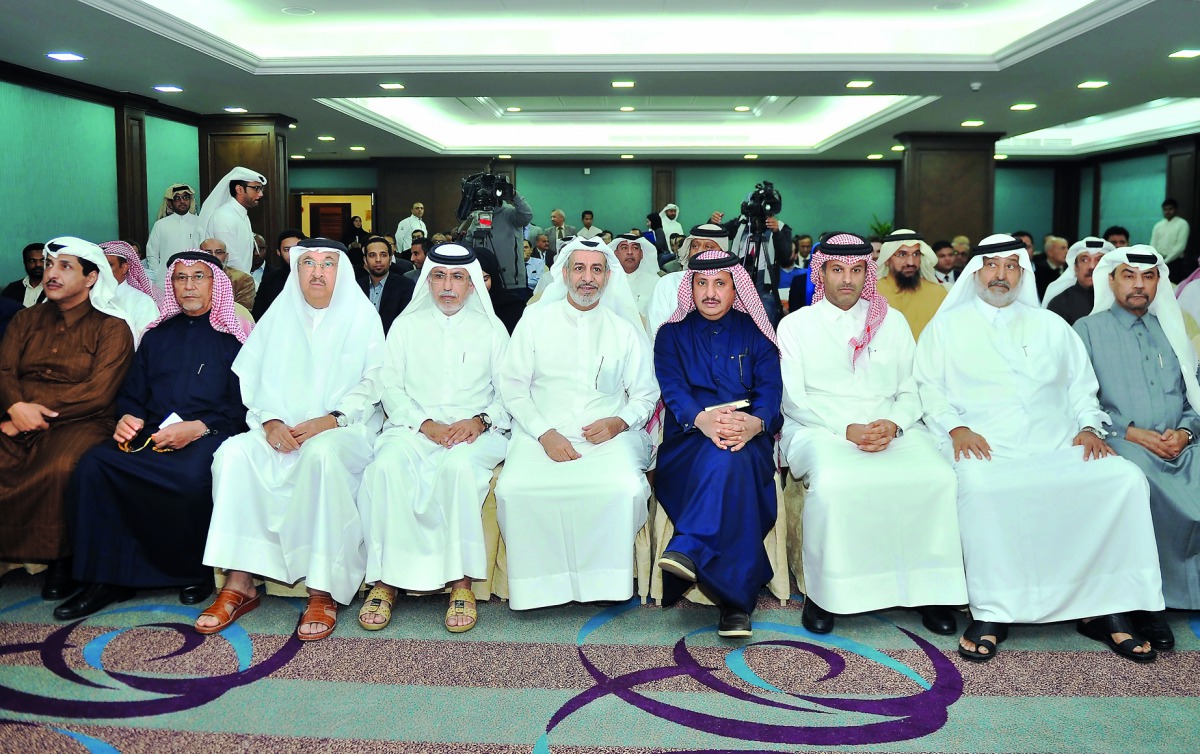 Abdullatif Al Mahmoud, Jaber Al Harami, Sheikh Khalifa bin Jassim bin Mohammed Al Thani, Chairman of Qatar Chamber, and Sheikh Dr Thani bin Ali Al Thani, with other officials during the symposium. Pic: Baher Amin/The Peninsula