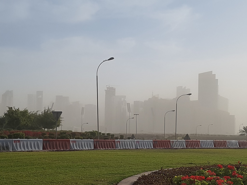 Image taken on February 14 shows Doha skyline blurred due to the dust. Pic: Abdul Basit / The Peninsula 