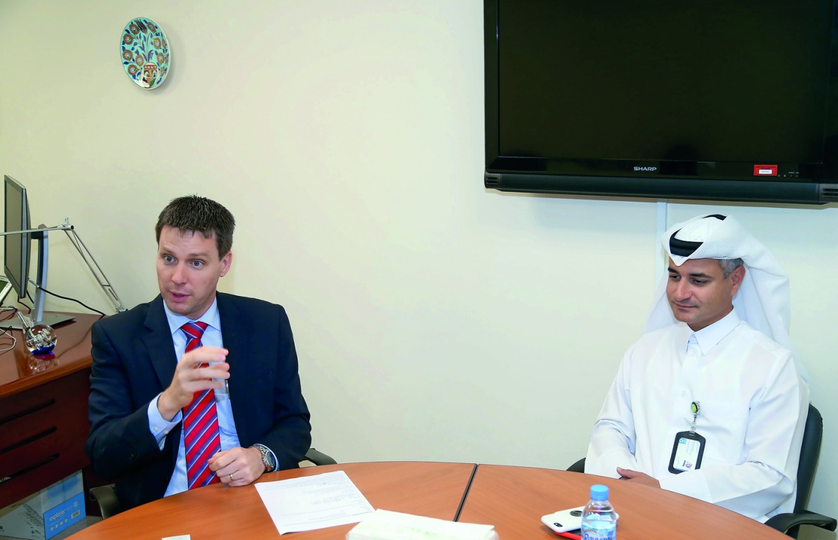 Brendon David Morris, Executive Director of Ambulance Service, and Ali Darwish, Assistant Executive Director, during a press conference, yesterday. 