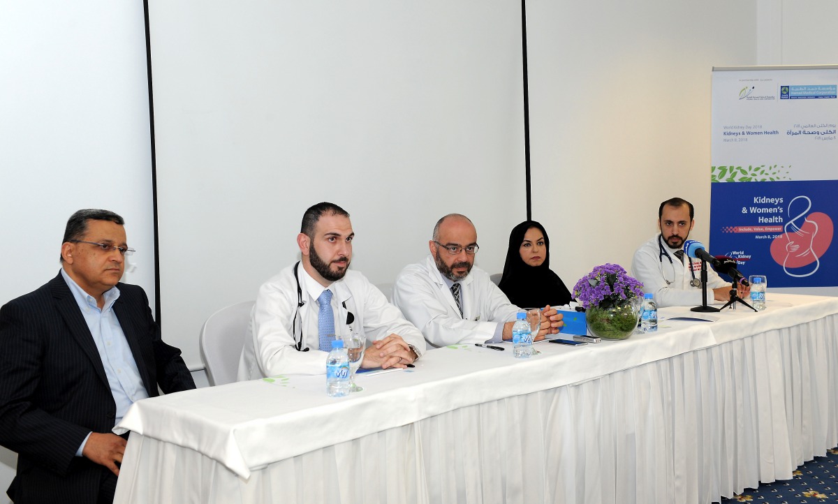 Dr Hassan Al Malki (centre), Head of Nephrology Department, HMC, with other officials during a press conference yesterday. Pic: Salim Matramkot/The Peninsula