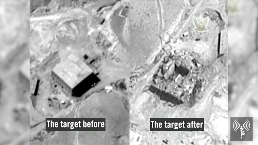 A still frame taken from video material released on March 21, 2018 shows a combination image of what the Israeli military describes is before and after an Israeli air strike on a suspected Syrian nuclear reactor site near Deir al-Zor on Sept 6, 2007. IDF/