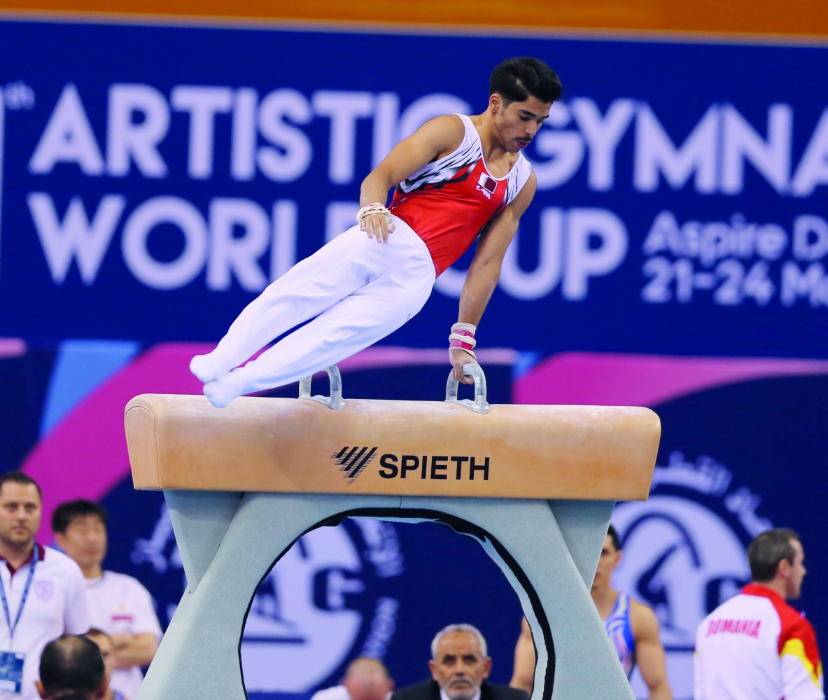 Qatari gymnast Mosa Ahmed in action yesterday. 