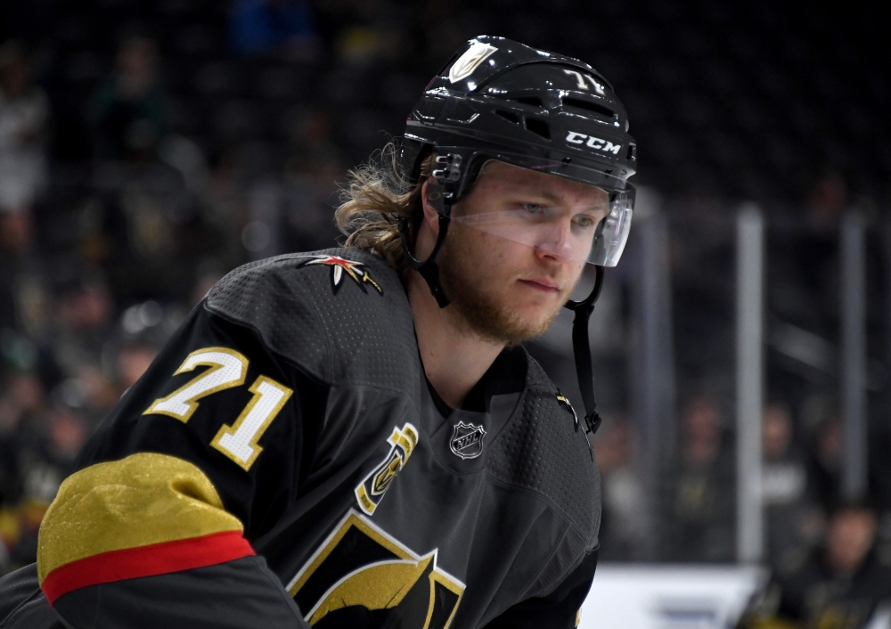 William Karlsson #71 of the Vegas Golden Knights skates during warmups before a game against the Vancouver Canucks at T-Mobile Arena on March 20, 2018 in Las Vegas, Nevada. The Golden Knights won 4-1. Ethan Miller/Getty Images/AFP