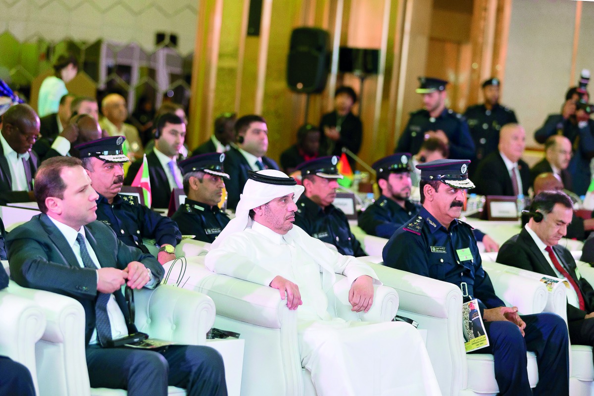 Prime Minister and Interior Minister H E Sheikh Abdullah bin Nasser bin Khalifa Al Thani with other officials during the inauguration of 23rd session of the General Assembly of the International Civil Defence Organisation at Sheraton Doha, yesterday. 