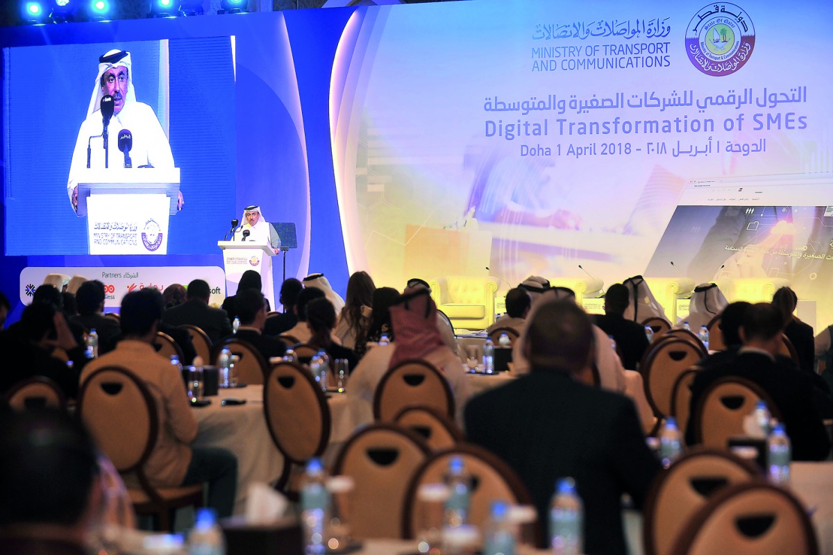 Minister of Transport and Communications H E Jassim bin Saif Al Sulaiti addressing the DTSME launch event yesterday. Pic: Baher Amin / The Peninsula