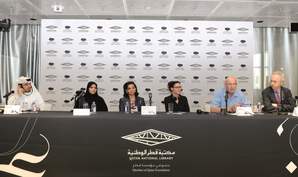 QNL Executive Director Dr Sohair Wastawy (third left), QNL’s architect Rem Koolhaas (second right), and British Library Chief Executive Roly Keating (right) with other officials during a press conference held at the QNL, yesterday. Pic: Salim Matramkot/Th