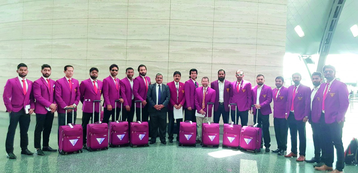 The Qatar cricket team delegation poses for a photograph at Hamad International Airport ahead of departure to Kuwait for the Asian Regional qualifiers for ICC Twenty20 World Cup yesterday. The team delegation is headed by Issa Al Yagoob, the Public Relati