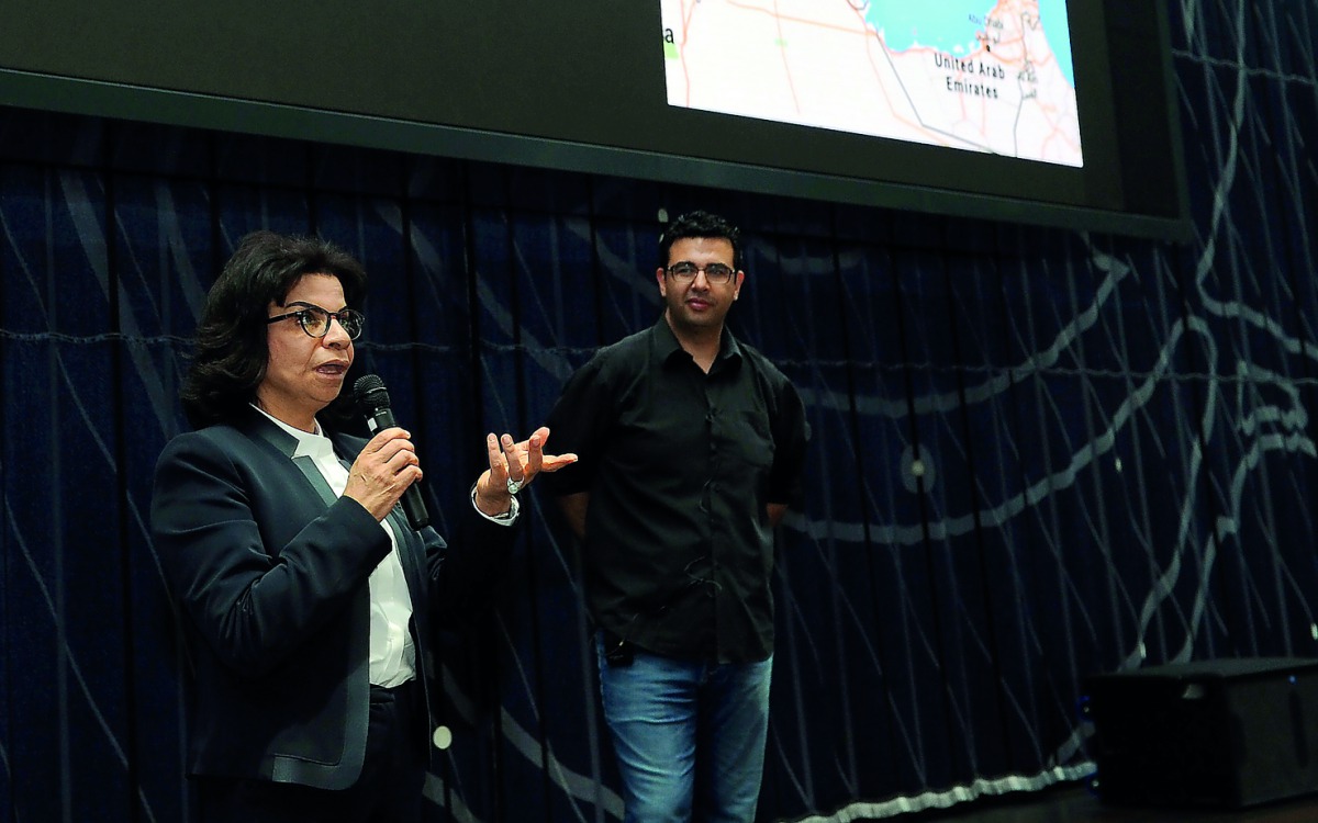 QNL Executive Director, Dr Sohair Wastawy (left), with planetary scientist, Dr  Essam Heggy, during the lecture held at the QNL yesterday. Pic: Salim Matramkot/The Peninsula