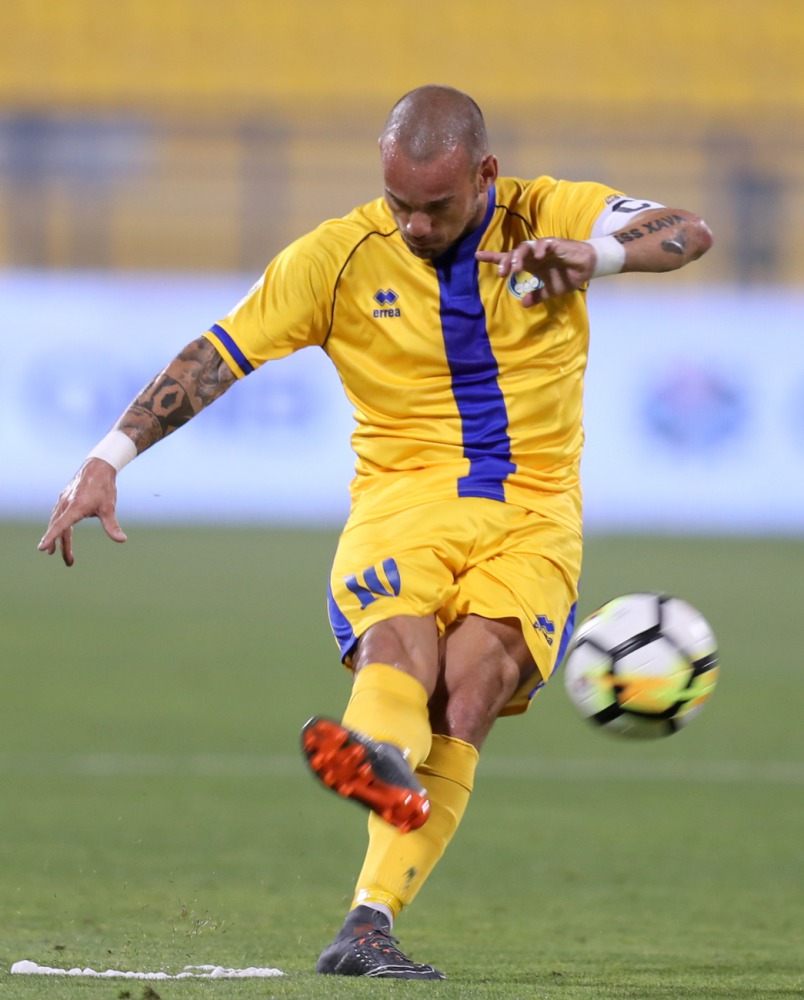 Al Gharafa’s Wesley Sneijder in action during the QNB Stars League match in this file photo.