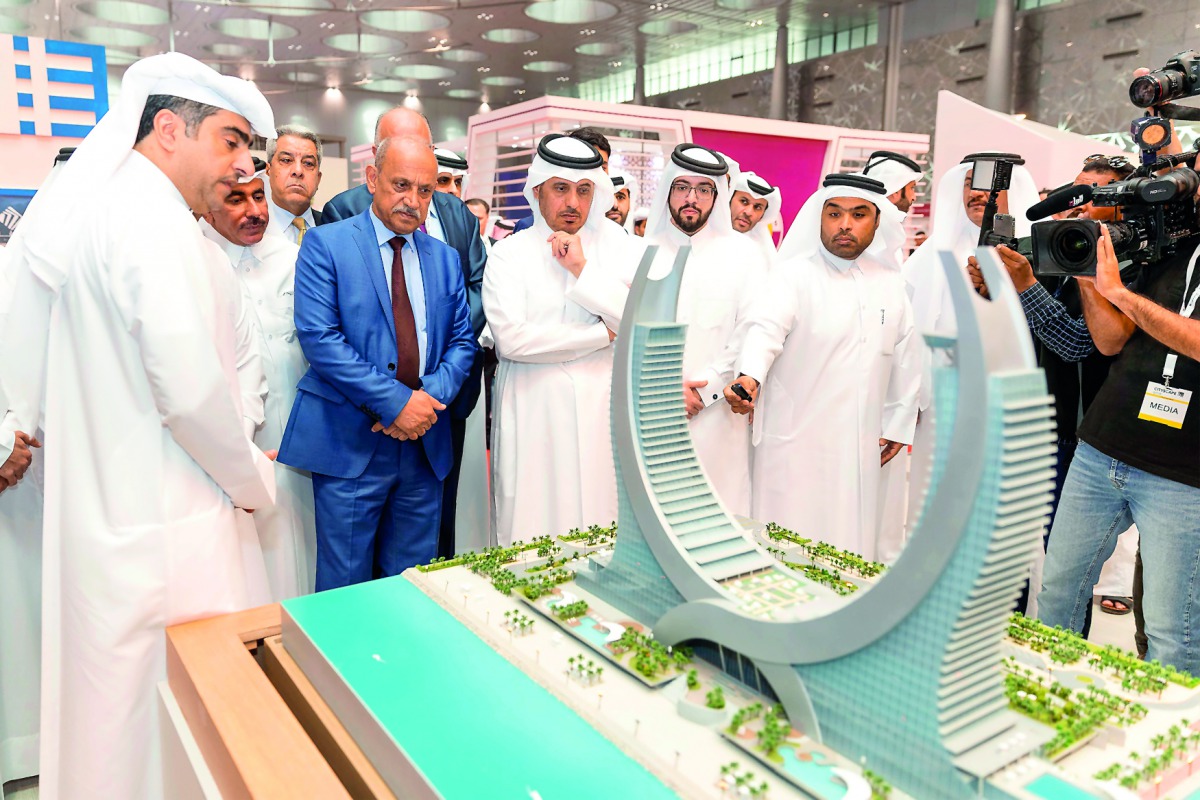 Prime Minister and Interior Minister, H E Sheikh Abdullah bin Nasser bin Khalifa Al Thani, and other dignitaries at the Cityscape exhibition, that began yesterday at Doha Exhibition and Convention Center.