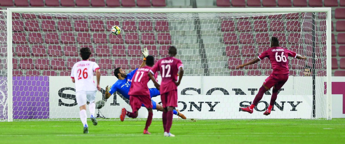 Al Markhiya’s Leonardo Henrique De Souza scores their fourth goal against Al Shamal during the Emir Cup second round match through a penalty kick at the Al Arabi Stadium yesterday. Al markhiya won 4-1.