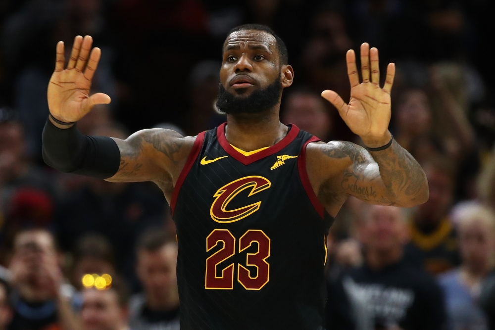 LeBron James #23 of the Cleveland Cavaliers looks on late in the fourth quarter while playing the Indiana Pacers in Game Seven of the Eastern Conference Quarterfinals during the 2018 NBA Playoffs at Quicken Loans Arena on April 29, 2018 in Cleveland, Ohio