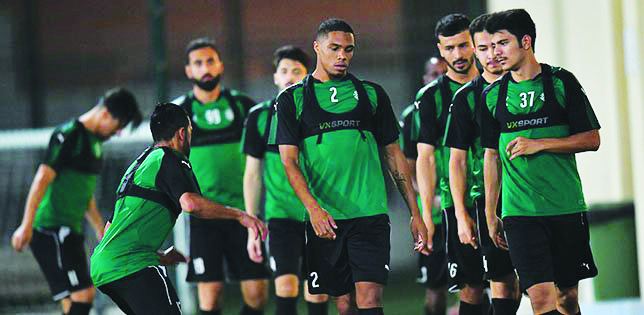 Al Sadd players take part in a training session yesterday, ahead of their Emir Cup Quarter-final match against Al Khor. 