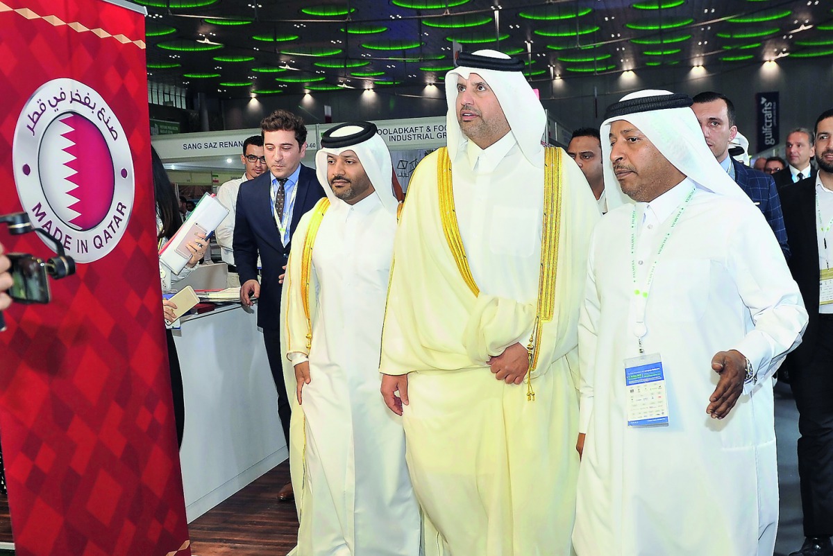 Minister of Economy and Commerce H E Sheikh Ahmed bin Jassim Al Thani,  touring Project Qatar 2018 exhibition with other officials at DECC yesterday.  Pic: Baher Amin / The Peninsula