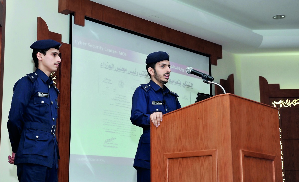 Eng Abdulaziz Hamed Al Marwani (right), and Eng Adnan Mahmoud Al Fekri, during the Q&A session after their lectures, at the Criminal Investigation Department in AL Duhail, yesterday. Pic: Salim Matramkot / The Peninsula