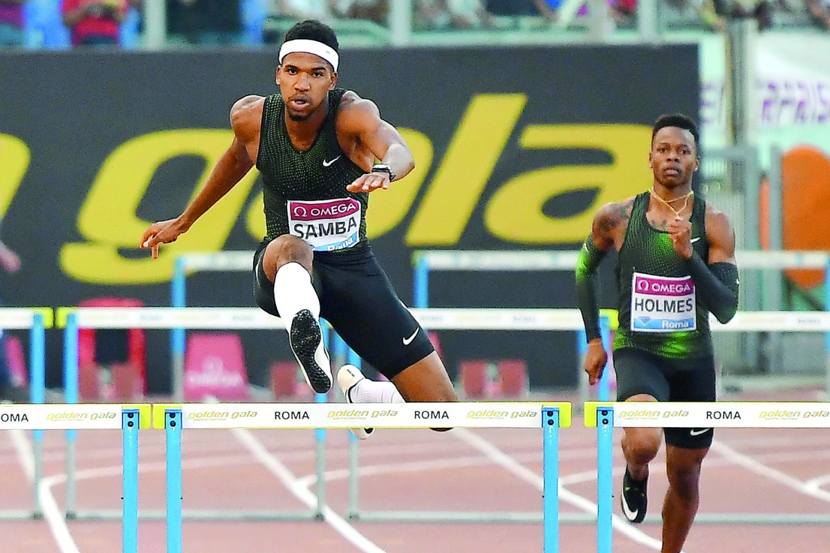 Abderrahman  Samba of Qatar on his way to win the men’s 400m hurdles event during the Rome IAAF Diamond League at the Olympic Stadium in Rome yesterday.