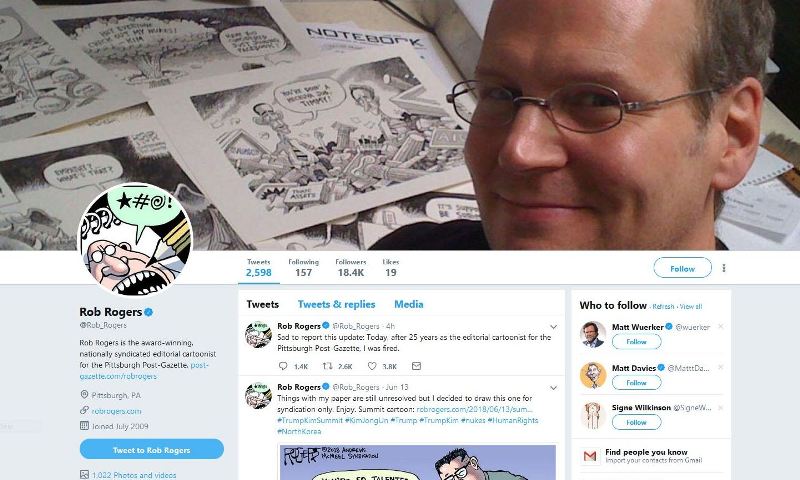 A screen grab of Rob Rogers Twitter page @Rob_Rogers