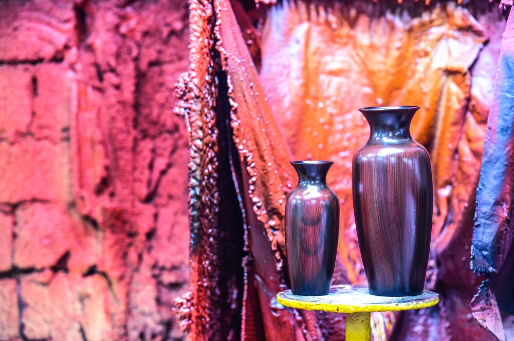 Vases made at Mostafa el-Agoury's pottery workshop in the village of Shamma in Egypt's Nile Delta Menoufiya province,are photographed on June 21, 2018.   AFP / Mohamed el-Shahed
