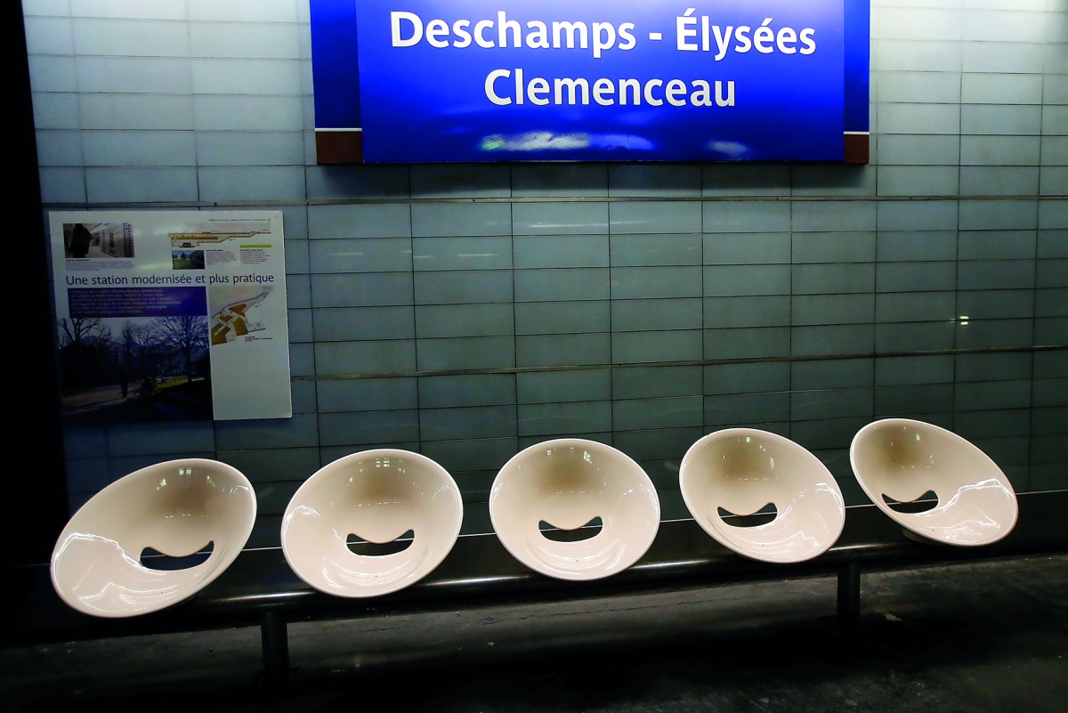 A metro sign “Champs-Elysees Clemenceau” renamed with France’s soccer coach Didier Deschamps to celebrate his World Cup win is seen at a subway train station in Paris, yesterday.