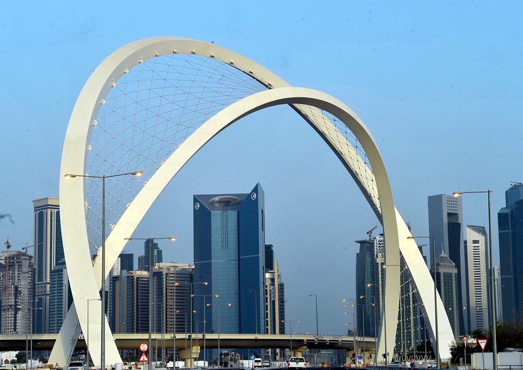 A view of Al Wahda Arches over the Lusail Expressway, which won the 6th annual Global Best Project ENR 2018 award by Engineering News-Record (ENR) in the Road/Highway category. The arches replaced the landmark Rainbow Roundabout in the West Bay. Pic:Salim