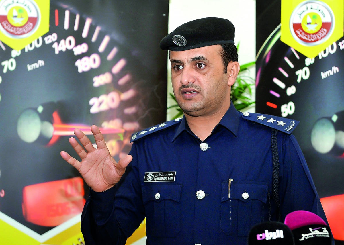 The head of Traffic Planning section at the Roads Engineering Department, Captain Mohammed Misfer Al Hajri, addressing a press conference at Madinah Khalifa Traffic Department yesterday. 
Pic:Salim Matramkot/The Peninsula.