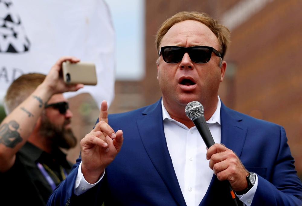 Alex Jones from Infowars.com speaks during a rally in support of Republican presidential candidate Donald Trump near the Republican National Convention in Cleveland, Ohio. July 18, 2016. Reuters/Lucas Jackson