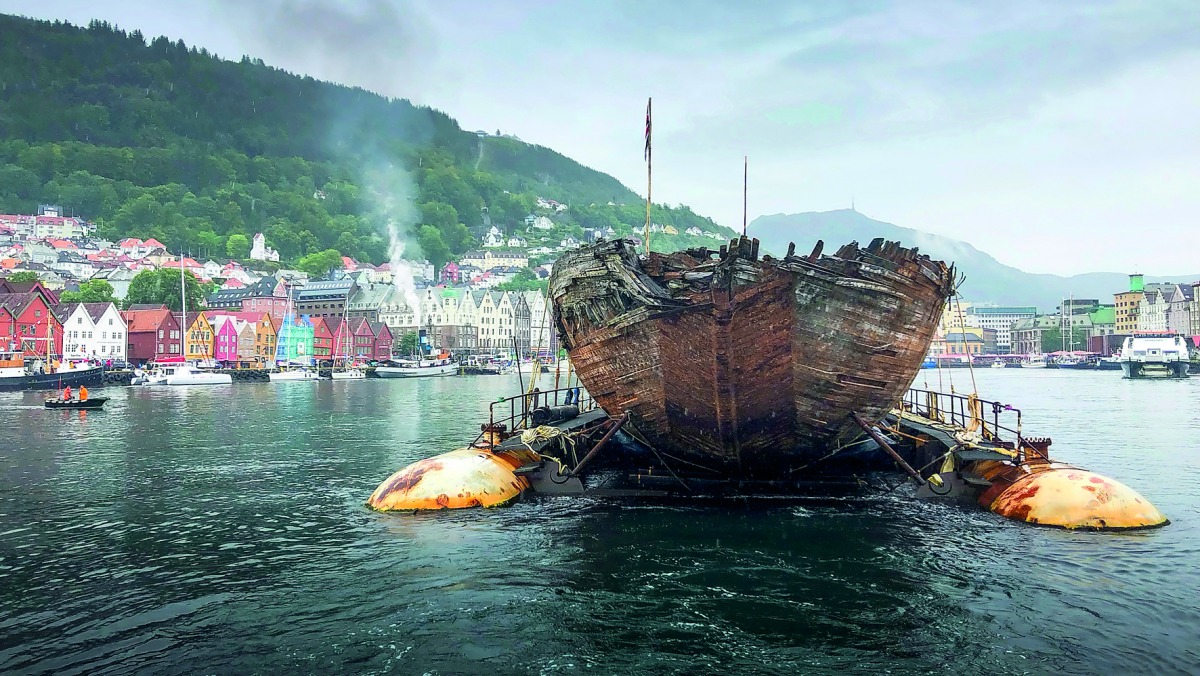 The ship used by Norwegian polar explorer Roald Amundsen upon its arrival at the port of Bergen in western Norway after completing its journey around the North Pole 100 years after her chaotic expedition started. AFP / NTB scanpix / Jan Wanggaard
 