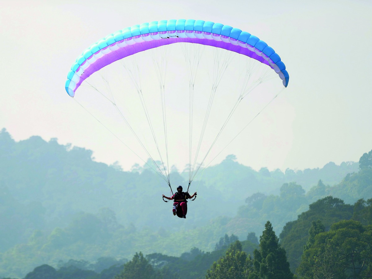 Qatari paraglider Ali Al Yafei competes in the men’s individual accuracy event in Gunung Mas Puncak, West Java, Indonesia yesterday.