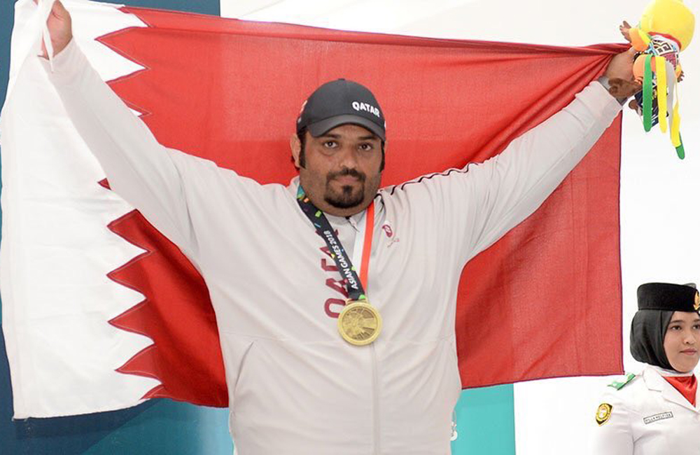 Qatari shooter Hamad Ali Al Marri celebrates after winning the bronze medal  yesterday.