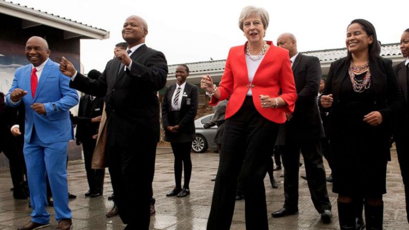 British Prime Minister Theresa May got into the groove in Cape Town on Tuesday when she was welcomed to South Africa by some dancing schoolchildren.