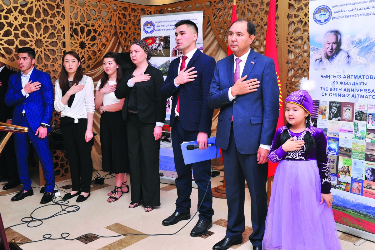 Nuran S Niyazaliev (second right), Ambassador of the Kyrgyz Republic to Qatar, with other officials during a reception for the Kyrgyz community in Qatar to celebrate the Independence Day of Kyrgyzstan held at Royal Riviera Hotel yesterday. Baher Amin / Th