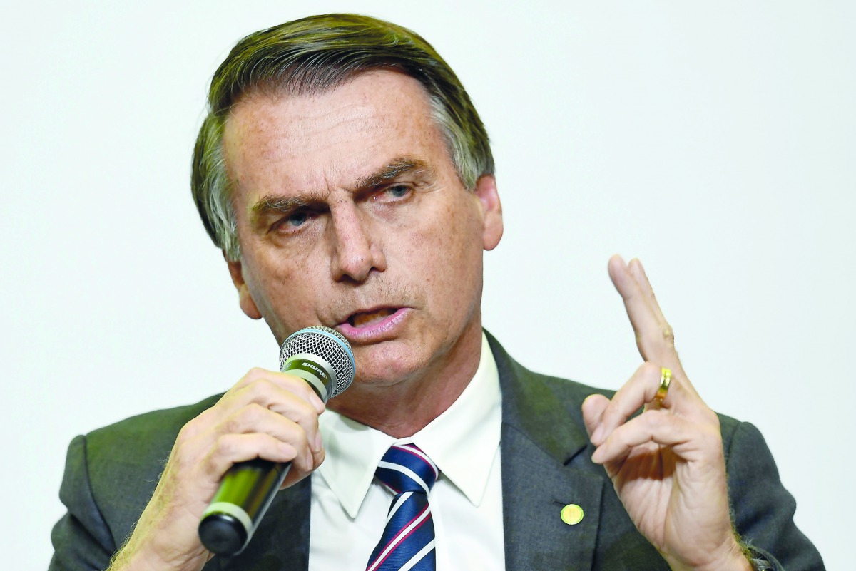 In this file photo taken on June 06, 2018 Jair Bolsonaro, presidential candidate for the Social Liberal Party, attends an interview for Correio Brazilianse newspaper in Brasilia. AFP / Evaristo Sa

