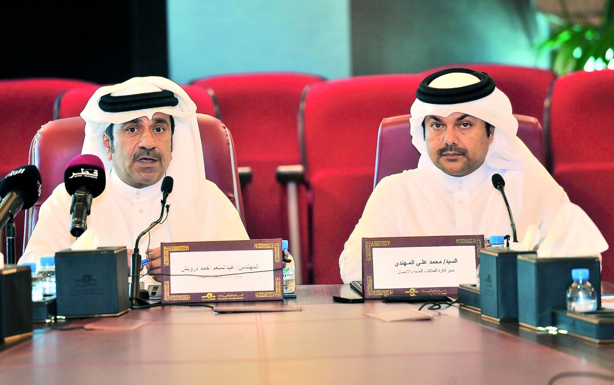 Eng. Abdul Monem Ahmed Darwish (left), Director of Water Network Operation & Control Department, and Mohammed Ali Al Mohannadi, Director of Public Relations and Communications Department during a press conference. Pic: Baher Amin / The Peninsula