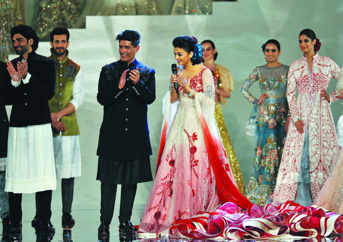 Aishwarya Rai Bachan and celebrity fashion designer Manish Malhotra speaking to audience at the FWI2018, organised by Fab Entertainment Qatar at the Mondrian Hotel in Doha. Pic: Salim Matramkot / The Peninsula