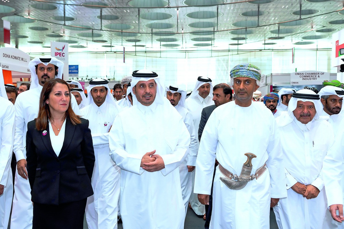 Prime Minister and Interior Minister H E Sheikh Abdullah bin Nasser bin Khalifa Al Thani and other dignitaries touring the exhibition. 