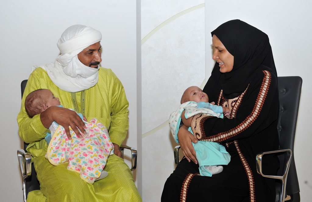 The parents holding Tamim and Hamad, the twin babies who were separated by country’s first conjoined twin separation surgery held at the Sidra Medicine. Pic: Salim Matramkot/The Peninsula