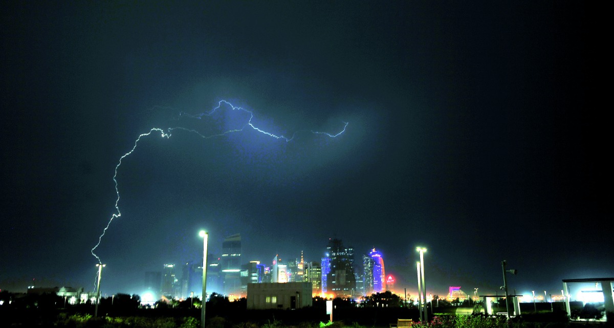 A lightning strike seen over Doha skyline yesterday. Pic: Salim Matramkot / The Peninsula
