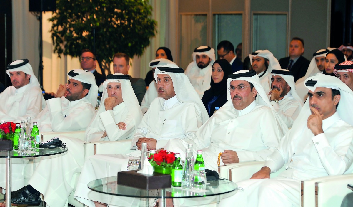 Minister of Administrative Development, Labour and Social Affairs, H E Dr Issa Saad Al Jafali Al Nuaimi (fourth left), and Qatar Airways Group Chief Executive Akbar Al Baker (third left), with other officials at the opening of the workshop, yesterday. Pic