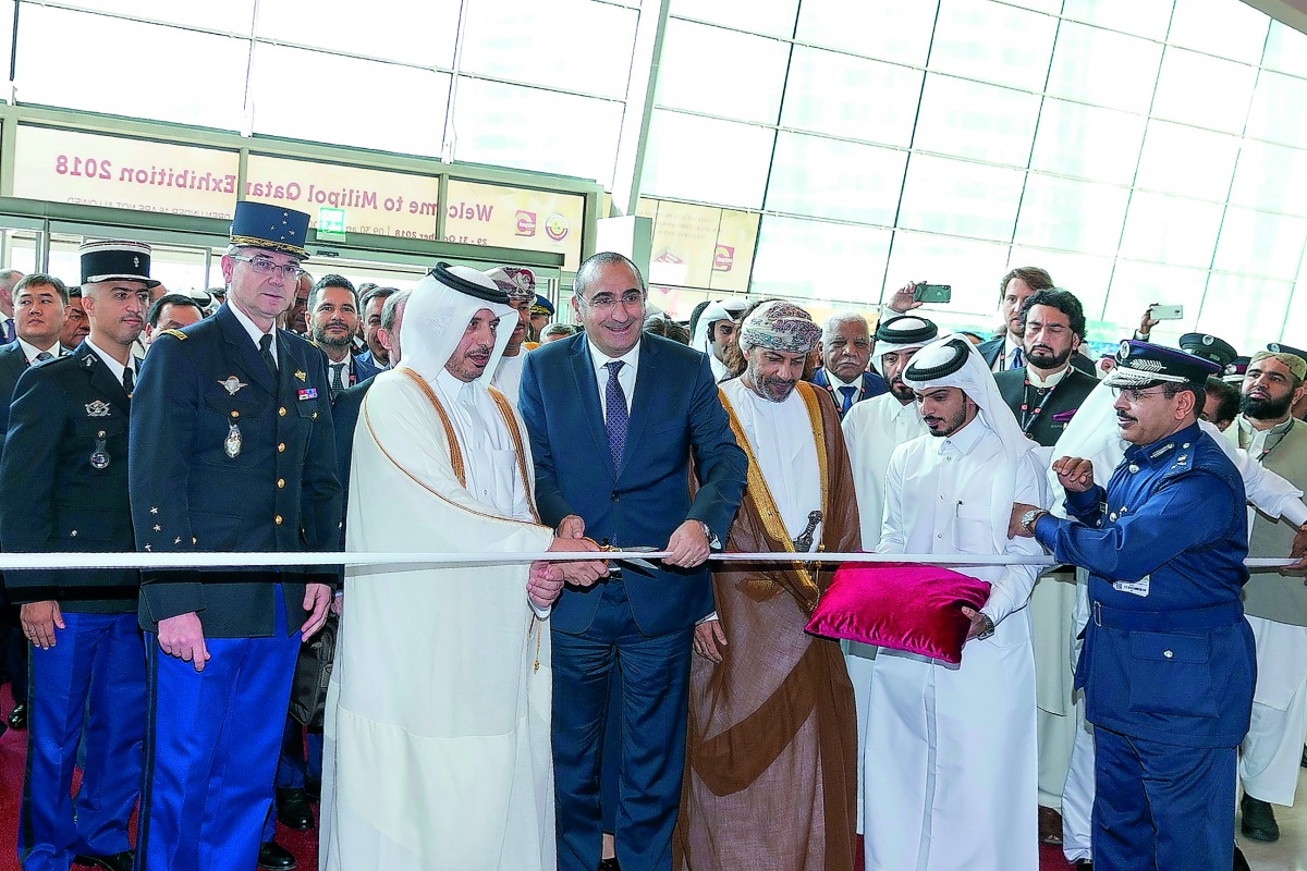 Prime Minister and Interior Minister H E Sheikh Abdullah bin Nasser bin Khalifa Al Thani opening the Milipol Qatar 2018 at Doha Exhibition and Convention Center, yesterday.