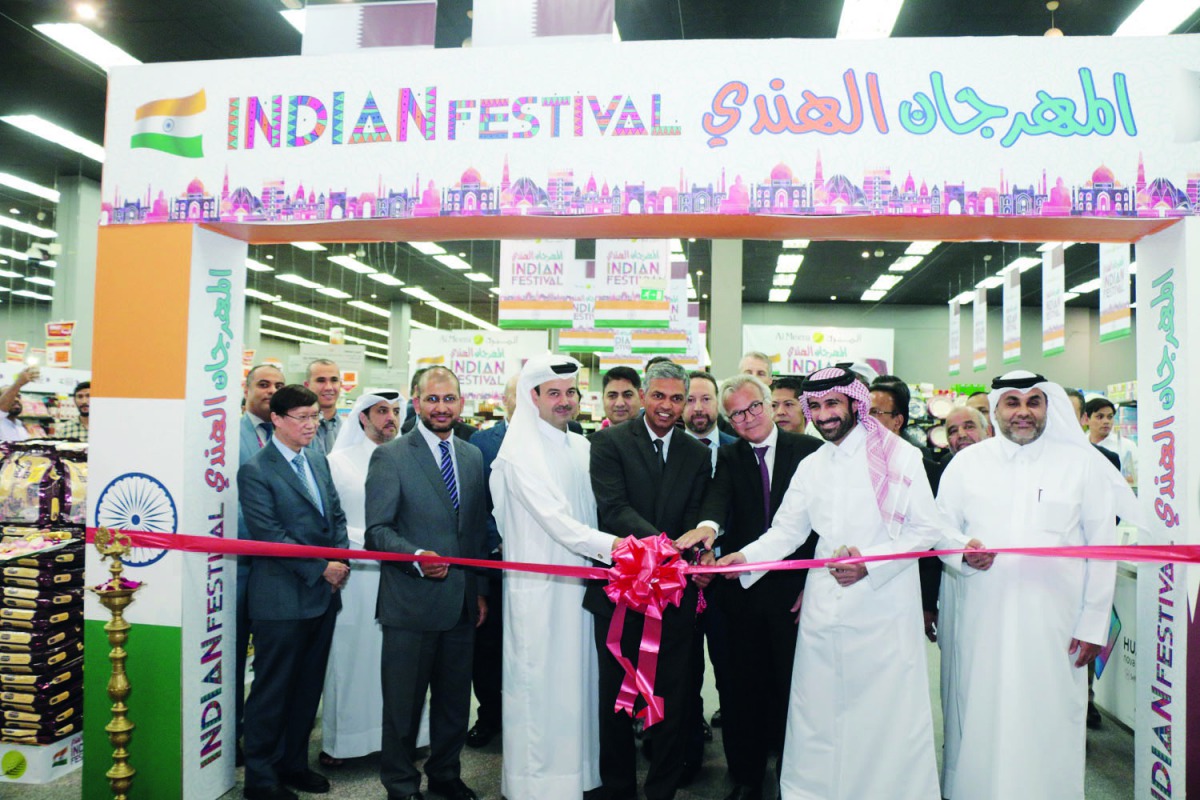 Ambassador of India to the State of Qatar, P. Kumaran; Al Meera CEO, Didier Castaing and other officials cutting the ribbon to launch the Indian Festival at Al Meera. 