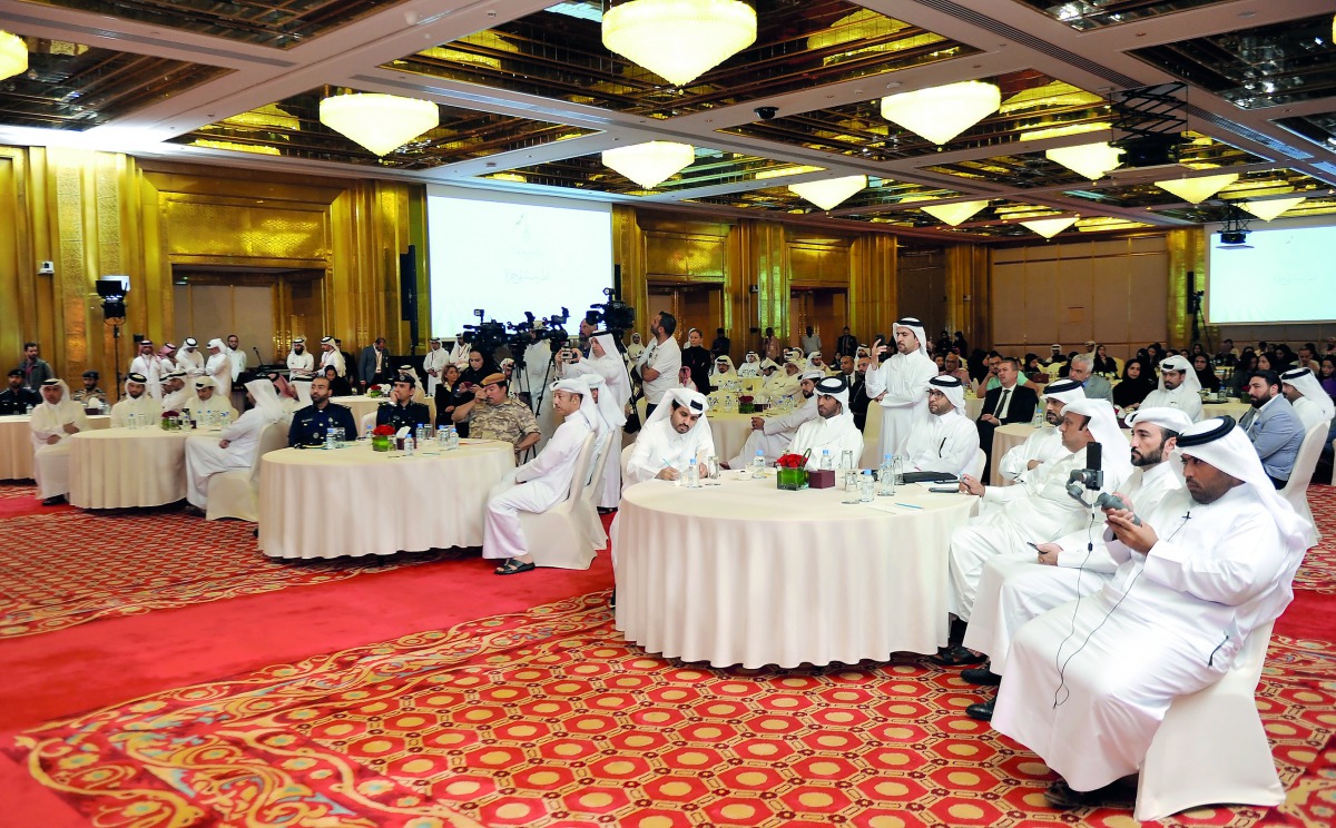 Dignitaries and other officials at the press conference to announce Qatar National Day celebrations at Sheraton Hotel Doha yesterday.  Pic: Abdul Basit / The Peninsula 