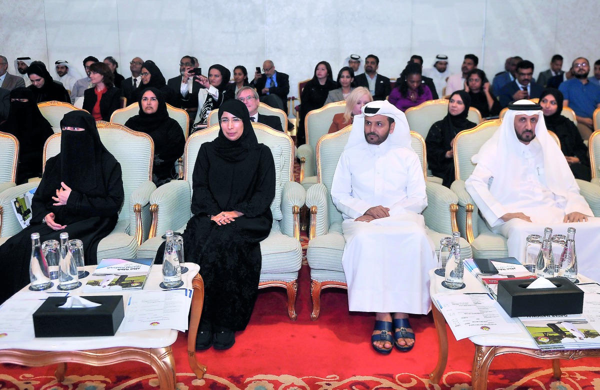 Minister of Public Health, H E Dr Hanan Mohamed Al Kuwari, and Dr Salih Ali Al Marri, Assistant Minister of Public Health for Health Affairs, during the Qatar National Dementia Plan launch held yesterday.