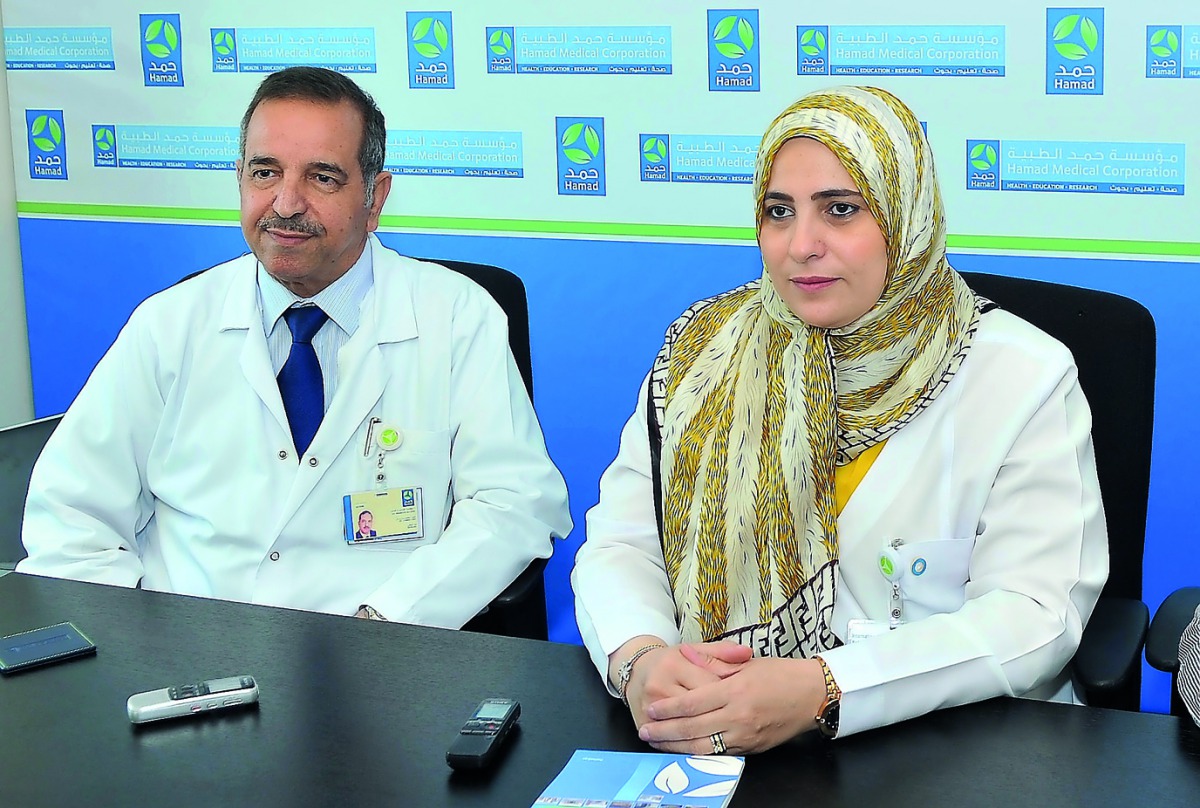 Dr Mahmoud Ali Zirie (left), Senior Consultant and Head of HMC’s Endocrinology and Diabetes Division, Chief of Endocrinology Section at HMC, during a press conference held yesterday. Pic: Baher Amin / The Peninsula