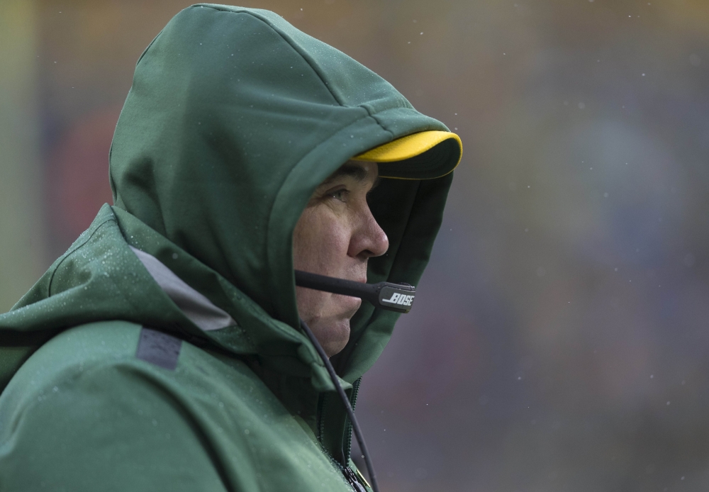  Green Bay Packers head coach Mike McCarthy looks on during the fourth quarter against the Arizona Cardinals at Lambeau Field. Mandatory Credit: Jeff Hanisch-USA TODAY Sports