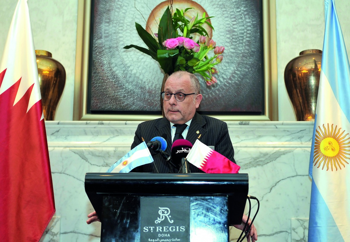 Argentina’s Minister of Foreign Affairs and Worship, Jorge Faurie, addressing a press conference. Pic: Salim Matramkot/The Peninsula